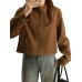 Muted Brown Suede Autumn Women's Vintage Top Stand Collar Deer Skin Velvet Short Jacket