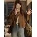 Muted Brown Suede Autumn Women's Vintage Top Stand Collar Deer Skin Velvet Short Jacket