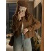 Muted Brown Suede Autumn Women's Vintage Top Stand Collar Deer Skin Velvet Short Jacket