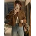 Muted Brown Suede Autumn Women's Vintage Top Stand Collar Deer Skin Velvet Short Jacket