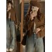 Muted Brown Suede Autumn Women's Vintage Top Stand Collar Deer Skin Velvet Short Jacket