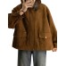 Chic Melange Brown Suede Jacket, Casual  Short Top