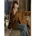 Chic Melange Brown Suede Jacket, Casual  Short Top