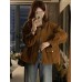 Chic Melange Brown Suede Jacket, Casual  Short Top