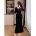 Vintage Style Lace Flared Sleeve Sequin Velvet Top ampFish Tail Skirt Two-Piece Set