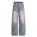 Graffiti letter print washed denim wide leg