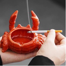 Crab Ceramic Ashtray Small Tea Pet for Office, Home, Living Room with Lid to Prevent Ash from Flying, Chinese Style Cute Decorative Ornament
