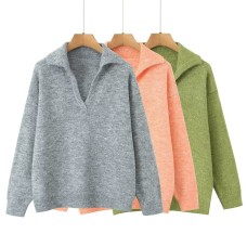 Collar long sleeved solid color pullover sweater