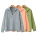 Collar long sleeved solid color pullover sweater