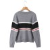 Color blocking striped round neck sweater jacket Color blocking striped round neck sweater jacket