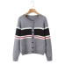 Color blocking striped round neck sweater jacket Color blocking striped round neck sweater jacket