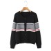 Color blocking striped round neck sweater jacket Color blocking striped round neck sweater jacket