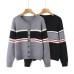 Color blocking striped round neck sweater jacket Color blocking striped round neck sweater jacket