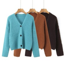 Single breasted V-neck long sleeved sweater cardigan jacket