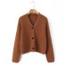 Single breasted V-neck long sleeved sweater cardigan jacket