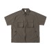 Streetwear Japanese Style Outdoor 3D Large Pocket Loose Fit Short Sleeve Utility Shirt Men