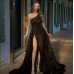 Chic Asymmetric Shoulder Slit Long Dress for Women with Sequins and Strap Detailing, Evening Gown, Formal Wear