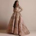 Elegant Gold-Embossed Long Dress with Wide Sleeves for WomenParty Evening Gown