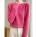 Chic Solid Color Knitted Sweater for Women, Round Neck, Pineapple Pattern