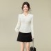Chic Lady Style Polo Collar U-Shaped Hem Knit Top Chic Lady Style Polo Collar U-Shaped Hem Knit Top