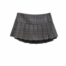Low waist pleated skirt plaid skirt