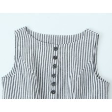 Striped waist cinched sleeveless top