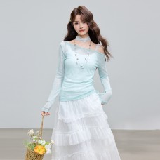 Lace Strapless Top Off-Shoulder Lightweight Long Sleeve