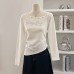 Shoulder-Baring Rhinestone Stud Fitted Inner Long Sleeve