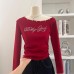 Shoulder-Baring Rhinestone Stud Fitted Inner Long Sleeve