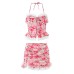 V-neck hanging neck tied floral top