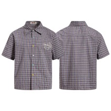 Colorful button simple embroidered plaid short sleeved shirt