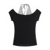 Sweet and Cool Style False Two-Piece Halter Neck Short Sleeve T-Shirt for Women