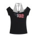 Sweet and Cool Style False Two-Piece Halter Neck Short Sleeve T-Shirt for Women
