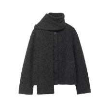 Scarf decoration single breasted woolen coat jacket Scarf decoration single breasted woolen coat jacket