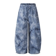 Grid tie dye gradient loose workwear curved knife pants