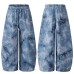 Grid tie dye gradient loose workwear curved knife pants