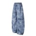 Grid tie dye gradient loose workwear curved knife pants