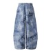 Grid tie dye gradient loose workwear curved knife pants
