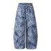 Grid tie dye gradient loose workwear curved knife pants
