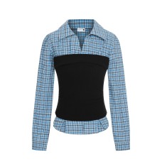 Splicing and contrasting fake two piece top for women