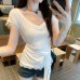 Unique Lace Spliced V-Neck Short Sleeve T-Shirt for Women Unique Lace Spliced V-Neck Short Sleeve T-Shirt for Women