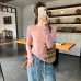 Solid Color Round Neck Regular Shoulder Loose Long Sleeve T-Shirt