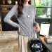 Solid Color Round Neck Regular Shoulder Loose Long Sleeve T-Shirt