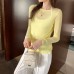 Solid Color Round Neck Regular Shoulder Loose Long Sleeve T-Shirt