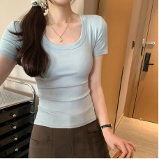 Pure Style High-Waisted U-Neck Short Sleeve Inner Layer T-Shirt Pure Style High-Waisted U-Neck Short Sleeve Inner Layer T-Shirt
