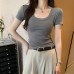 Pure Style High-Waisted U-Neck Short Sleeve Inner Layer T-Shirt Pure Style High-Waisted U-Neck Short Sleeve Inner Layer T-Shirt