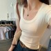 Pure Style High-Waisted U-Neck Short Sleeve Inner Layer T-Shirt Pure Style High-Waisted U-Neck Short Sleeve Inner Layer T-Shirt