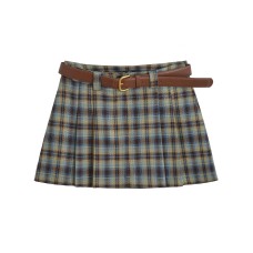Plaid waistband pleated short skirt