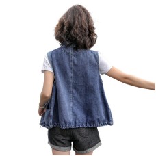 Casual Denim Short Vest Women Plus Size Loose Open Front Jacket Sleeveless Outerwear