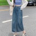 Denim Midi Skirt Women High Waist A-Line Vintage  Autumn Fashion Plus Size Casual Dress